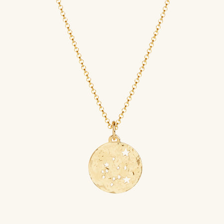 Aquarius Zodiac Necklace Hammered Gold